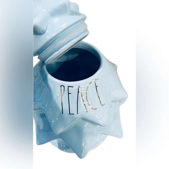 NEW Rae Dunn Peace Christmas Tree Light Blue Ceramic Canister Cookie Jar - Picture 5 of 5